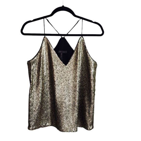 BCBGMAXAZRIA top gold sequin Disco Fairy Party New Years Rave tank M - Picture 1 of 4